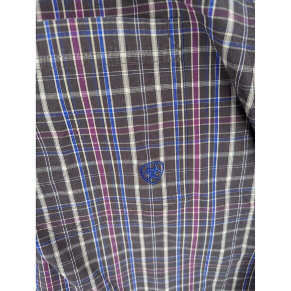 Ariat Pro Series Men's Brown Plaid Checked Button Down Long Sleeve Shirt, XL - Picture 6 of 11
